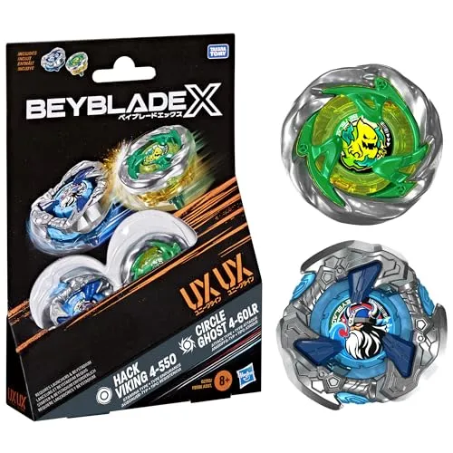 Hasbro Beyblade X Circle Ghost 4-60LR UX & Hack Viking 4-55O UX Takara Tomy Dual Pack Set mit 2 rechtsdrehenden Kreiseln, Kampfkreisel-Spielzeug, ab 8 Jahren