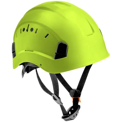 HÖGERT TECHNIK - Schutzhelm Diemel, Bauhelm Gelb, Arbeitshelm aus ABS, EN 397, verstellbar mit Ratschensystem, Belüftung, Kinnriemen, Baustellenhelm, Sicherheitshelm