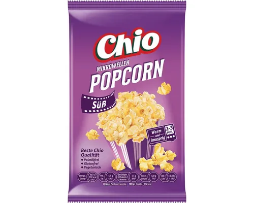 Chio Mikrowellen Popcorn Süß - Glutenfrei & Vegan 120g - Popcorn-Mais für die Mikrowelle, perfekt für einen schnellen Snack. Glutenfrei, vegetarisch und vegan - ideal für bewusste Genießer!
