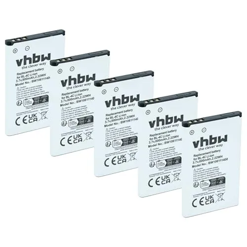 vhbw 5X Akku kompatibel mit Mini Keyboard RT-MWK08 Handy Smartphone Telefon (600 mAh, 3,7 V, Li-Ion)