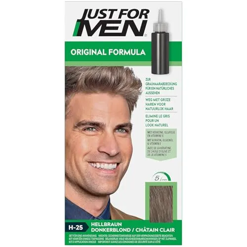 Just For Men Haarfarbe für Männer, Schnelle Anwendung in 5 Minuten, Deckt graue Haare ab für natürlichen Look, Hellbraun (H25)