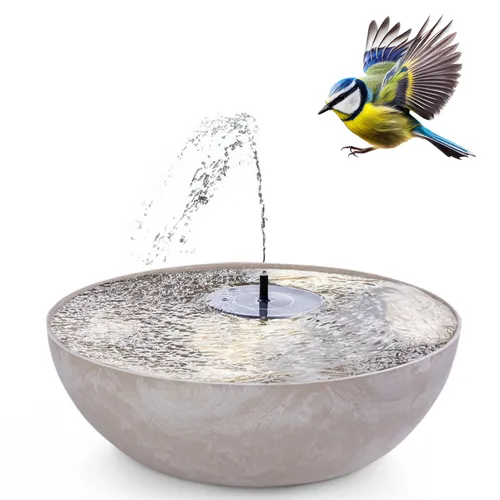 matches21 HOME & HOBBY Solar-Brunnen Set für draußen - Teichdekoration, 45 cm sandfarbene Schale, umweltfreundlich solarbetrieben, ideal für Garten-Deko und Vogeltränke.