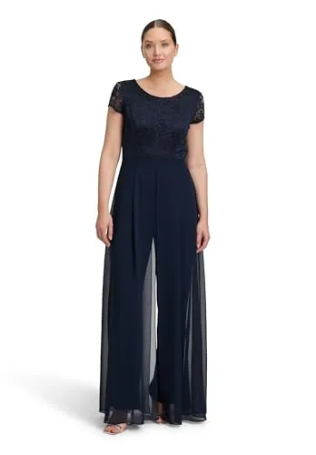 Vera Mont Damen Overall 0290/4825, Night Sky, Größe 38 - Eleganter Jumpsuit mit Chiffon Überrock, ideal für besondere Anlässe. Perfekte Kombination aus Stil und Komfort, Schrittlänge 78 cm, Fussweite 50 cm.