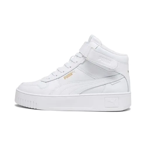 PUMA Damen Carina Street Mid Sneaker, White Gold, 38 EU - Damen-Sneaker mit mindestens 30 % recycelten Materialien, inspiriert von den 80ern und ideal für einen lässigen Freizeitlook.