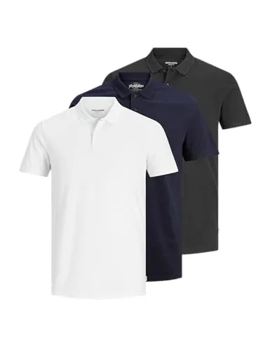 Poloshirt JACK & JONES "JJEBASIC POLO SS 3PK MP NOOS" - Herren-Shirts im 3er-Pack mit modischem slim fit Schnitt. Aus 100% Baumwolle für optimalen Komfort und Bewegungsfreiheit, ideal für lässige Anlässe.