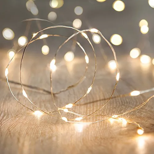 Lights4fun 100er Micro LED USB Lichterkette warmweiß silberner Draht Innen 10m