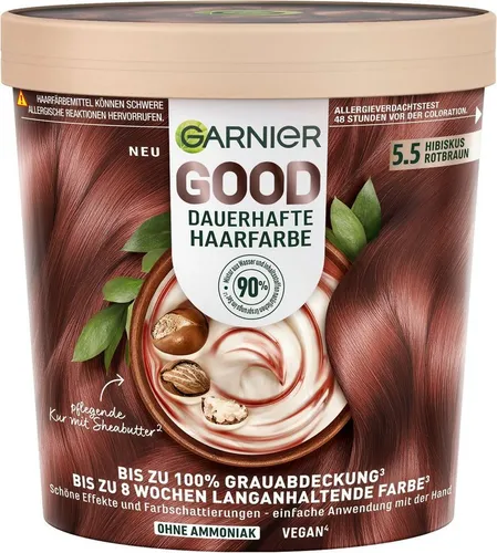 GARNIER Haarfarbe GARNIER GOOD, Set für langanhaltende Farbe - Erlebe bis zu 8 Wochen strahlende Farbe mit der GARNIER Haarfarbe. Einfach anzuwenden, duftet angenehm und sorgt für ein natürliches Farbergebnis mit 90% Inhaltsstoffen natürlichen Ursprungs.