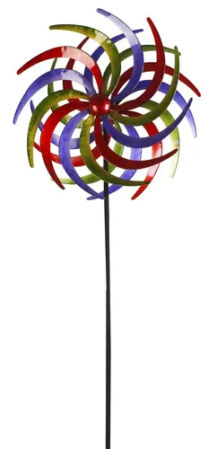 XXL Metall Doppel Windrad - Buntes Windspiel für Garten und Terrasse - Windmühlen & -räder: 210 cm hohes, glänzendes Doppelwindrad aus Metall, ideal für fröhliche Akzente im Garten, Balkon oder Eingangsbereich.