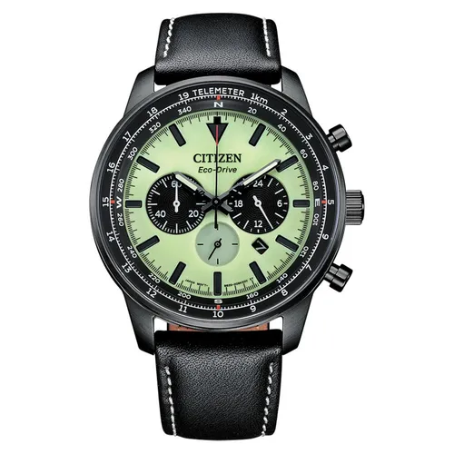 Citizen Eco-Drive Solar Chronograph CA4505-21X Herrenuhr - Armbanduhren: Hochwertige Solar-Chronograph mit 100m Wasserdichtigkeit, schwarzem Edelstahlgehäuse und grünem Zifferblatt – ideal für sportliche Herren.