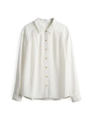 OPUS Hemdbluse FAMIGA Loose - Elegante Viskose-Mischung in Weiß - Bluse in Größe 42 aus glänzendem Viskose-Mix, mit lässigem Schnitt und überschnittenen Schultern für einen modernen Look. Ideal für Casual-Outfits!
