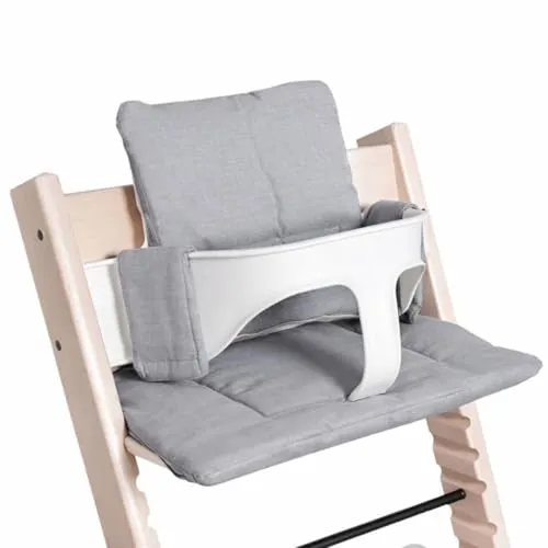 Hoppediz Hochstuhl Sitzkissen Set für Stokke Tripp Trapp - 2-teiliges Kissen-Set aus 100% Bio-Baumwolle, atmungsaktiv und hautfreundlich. Mit Klettverschlüssen für einfache Anwendung und modernem skandinavischen Design – ideal für jedes Zuhause.