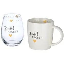 2er Set Tasse und Glas "Glücklich Macher"