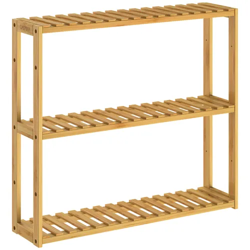 Casaria® Wandregal Holz 60x54cm - Flexibles Hängeregal mit 3 Ablagen - Regale aus robustem Bambus, ideal für Küche, Wohnzimmer oder Flur. Mit 3 stabilen Ablagen, die jeweils bis zu 10 kg tragen, und anpassbaren Böden für individuelle Gestaltung.