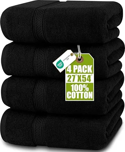 Utopia Towels - 4er-Pack Badetücher Set Premium 100% ringgesponnene Baumwolle 69 x 137 cm Handtücher, sehr saugfähig, weiches Gefühl Duschtücher (Schwarz)