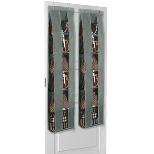 Lirex Handtaschen Organizer Über Tür, 2er Set mit 6 Etagen, platzsparender Organizer zur Aufbewahrung und Organisation von Handtaschen, ideal für Tür oder Schrank, Handtaschenhalter, Dunkelgrau