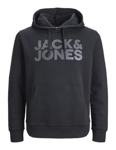 JACK & JONES Herren Hoodie JJECORP - Kapuzenpullover in Schwarz - Stylischer Kapuzenpullover aus Baumwollmischung, perfekt für lässige Outfits. Maschinenwaschbar und pflegeleicht, ideal für den Alltag.
