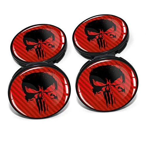 Nabendeckel 60mm Durchmesser Nabenkappen Felgendeckel Felgenaufkleber Gel Emblem Doming für Auto Felgen Kfz Tuning Zubehör Radnabenkappen DM006 (Nr. 4 Punisher Carbon red, Nabendeckel Set) 4 x