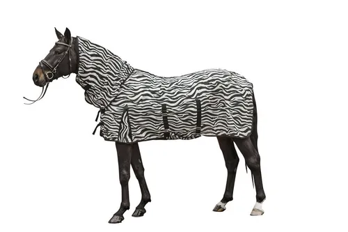 HKM 550686 Fliegendecke mit Halsteil Zebra - Fliegenschutz für Pferde, idealer Insektenschutz mit stylischem Zebradruck und optimaler Passform durch verstellbare Frontverschlüsse und extra lange Seiten.