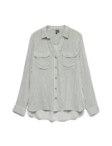 Vero Moda VMBUMPY L/S SHIRT NEW WVN GA NOOS - Modische Bluse in Grün und Schwarz, aus 100% Viskose, mit Brusttaschen und Krempelärmeln – ideal für lässige Looks.
