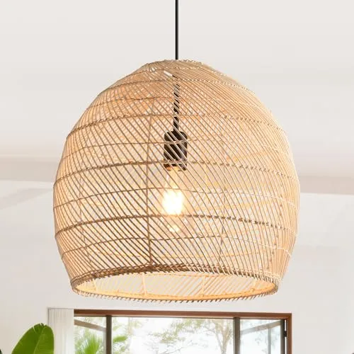 Parrot Uncle Rattan-Pendelleuchte, höhenverstellbar, E27-Fassung, 40 cm - Stilvolle Rattan-Pendelleuchte mit 40 cm Durchmesser und höhenverstellbarem Design für individuelle Raumgestaltung. Ideal für Esszimmer und Flure, sorgt sie für eine einladende Atmosphäre. CE-zertifiziert für sichere Nutzung.