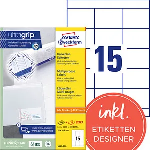AVERY Zweckform 3669-200 Adressaufkleber - Vielzweck-Etiketten, selbstklebend und ideal für vielseitige Anwendungen, 3000 Etiketten auf 200 Blättern in hochwertiger, matter Beschichtung.