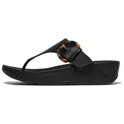 Zehentrenner FITFLOP "LULU RESIN-BUCKLE LEATHER TOE-POST SANDALS" - Damen Sandalen aus Rindsleder mit verstellbarer Schnalle, ideal für Komfort durch die innovative Microwobbleboard-Dämpfung.