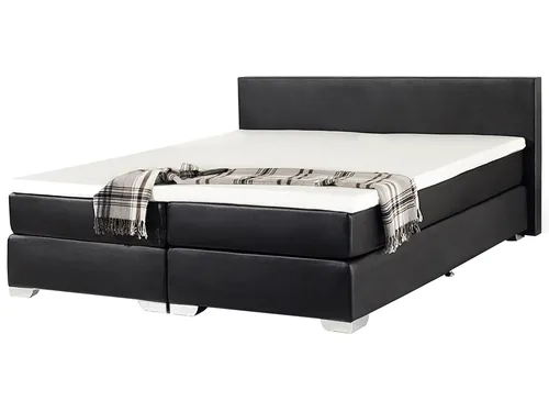 BELIANI Boxspringbett Kunstleder Schwarz 180 x 200 cm Glamour - Elegantes Boxspringbett in Schwarz mit 5-Zonen Taschenfederkernmatratzen für optimale Unterstützung der Wirbelsäule. Pflegeleichtes Kunstleder und komfortable Liegefläche machen es ideal für erholsame Nächte.