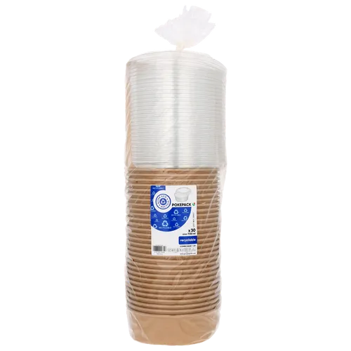 Miski papierowe kraft z przykrywkami PET|1130ml|30 szt.|POKEPACK|G 5901360016616