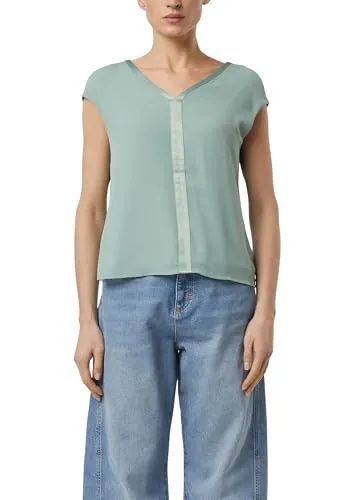 Comma Regular Fit Bluse aus Viskose-Mix in Mint, Größe 44 - Moderne Damen Bluse mit V-Ausschnitt und kurzen Kappärmel. Der angenehme Viskose-Mix sorgt für hohen Tragekomfort und Bewegungsfreiheit. Vielseitig kombinierbar für elegante Anlässe oder den Alltag.