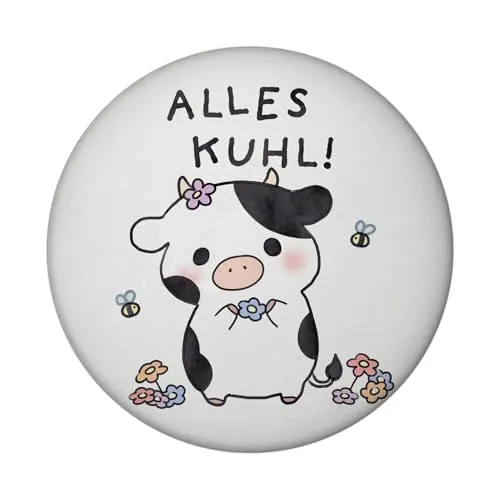 Kuh Magnet rund mit Spruch Alles Kuhl Kawaii Kuh-Kühlschrankmagnet Bauernhof-Flair Tierchen mit Blumen Relax-Deko Dorfkind-Must-Have Zubehör