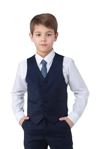 SANDER STELLAN Jungen Anzug 4-teilig blau 116 - Eleganter 4-teiliges Slim Fit Kinderanzug in Dunkelblau, perfekt für Kommunion, Hochzeiten oder festliche Anlässe.