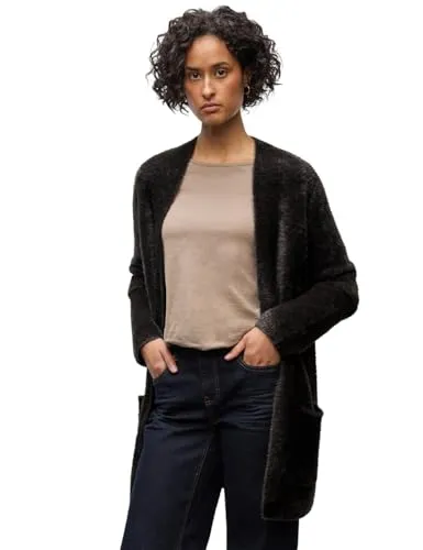 Street One Damen 2515401 Langer Federgarn Cardigan, Darkest Brown, Größe 46 - Strickjacken für Damen, eleganter langer Cardigan aus weichem Federgarn für einen gemütlichen Look und optimalen Tragekomfort.