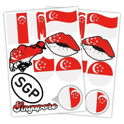 Finest Folia 2er Set DIN A4 Länderaufkleber Fahne Aufkleber Länderfahne Flagge für Auto Motorrad Sticker Länderflagge selbstklebend wetterfest R217 (52 Singapur)
