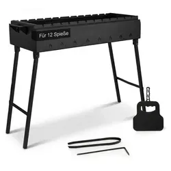 Mangal Klappbar Holzkohlegrill für 12 Spieße - Vielseitiger Holzkohlegrill, ideal für Schaschlik und mehr. Klappbares Design für einfachen Transport und platzsparende Aufbewahrung – perfekt für Garten, Camping und Picknick.