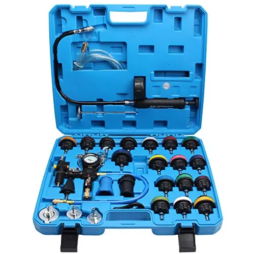 CCLIFE Multitool 28tlg Kühlsystem Abdrückgerät - Multitools: Ideal zur Druckprüfung von Kühlsystemen, schnell Undichtigkeiten finden mit umfassendem 28-teiligen Set für zahlreiche Fahrzeugmarken.