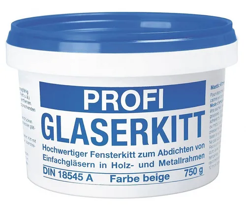 Baufan Spachtelmasse Profi Glaserkitt, beige, für Holz und Metall, 750g - Ideal zum Abdichten von Einfachgläsern in Holz- und Metallrahmen. Praktische Runddose für einfache Lagerung. Verfügbar für Innen- und Außenbereich, sorgt für zuverlässige Ergebnisse.