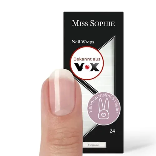 Original Miss Sophie Nagelfolien Transparent - 24 ultra-dünne Nagellack-Streifen - Wraps für Nagel, schnell & unkompliziert für perfekte Maniküre, hält bis zu 2 Wochen und ist tierversuchsfrei - ideal für einen natürlichen Look!