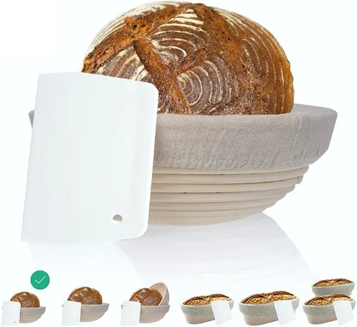 riijk Gärkorb Gärkörbchen inkl. gratis Teigschaber, (Peddigrohr Korb mit waschbarem Leineneinsatz), Brotkorb oder zum gären von Brot
