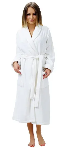 Lashuma Damenbademantel Rom - Weich und Bequem - Bademantel in Langform aus 100% Baumwolle, mit Kapuze und Gürtel, ideal für Morgen und Sauna, kuscheliger Velour Frottee für höchsten Komfort.
