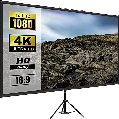 VEVOR 4K HD Beamer Leinwand 200x113cm mit Stativ - Tragbare 4K HD Projektionsleinwand mit Stativ, 160-Grad-Weitwinkel für lebendige Bilder und einfache Höhenverstellung. Ideal für Heimkino und Präsentationen.