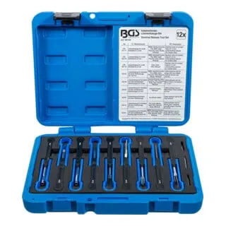 BGS Universalkabelverbinder-Lösewerkzeuge-Set 12-teilig - Autoteile: Zerstörungsfreies Entriegeln von Steckkontakten an Fahrzeugen, passend für viele Modelle wie VW, Ford, BMW und mehr. Hochwertiges Set mit Schutzkappen für langlebige Nutzung.