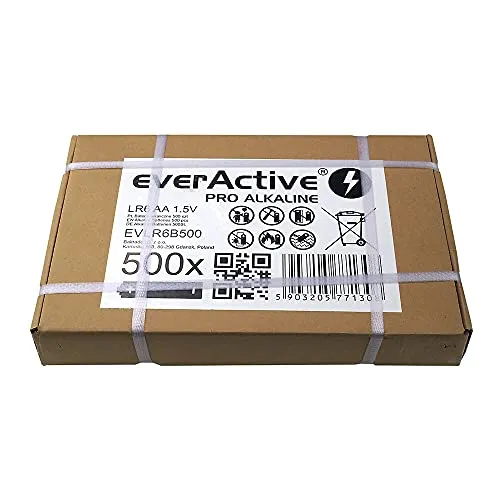 everActive AA Batterien 500er Pack, Pro Alkaline, Mignon LR6 R6 1.5V, höchster Leistung, 10 Jahre Haltbarkeit, 500 Stück