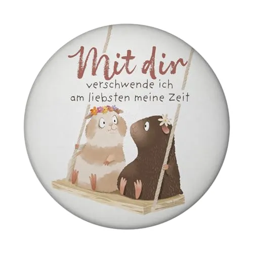 Meerschweinchen Magnet rund rund mit Spruch Zeitverschwendung am liebsten mit dir Ideal für Freunde Freundin Blumenkranz-Motiv Geburt Geburtstag feiern das Leben