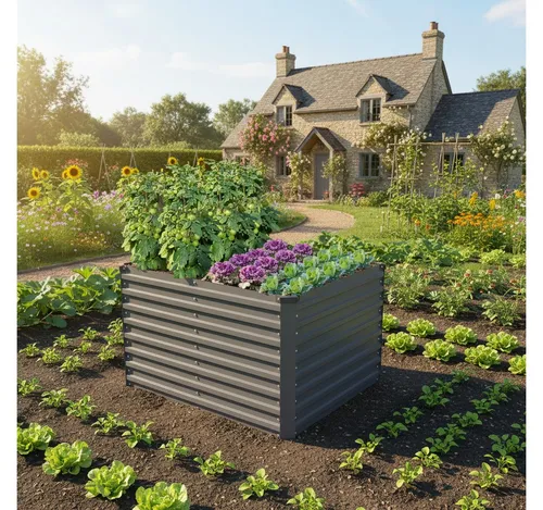 KONIFERA Hochbeet Emmy - Bodenloses Gartenbeet aus verzinktem Stahl, 100 cm x 60 cm x 80 cm, mit Verstrebungen für hohe Stabilität – ideal für kreative Gartenprojekte.