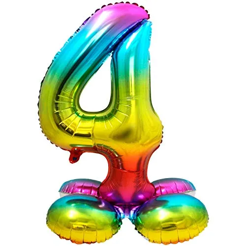 Folat 64294 Folienballon Zahl 4 ca. 81 cm, rainbow mit Basis costumes