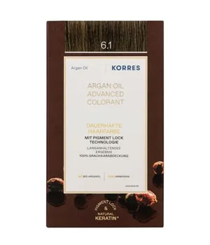 Korres Argan Oil Haarfarbe 6.1 Asch-Dunkelblond 50 ml - Permanente Haarfarbe mit Arganöl, ideal für Damen. Für langanhaltende, lebendige Farben und geschmeidiges Haar. Verdeckte graue Haare und einfache Anwendung für zuhause.