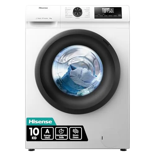 Hisense WF1Q1041BW Waschmaschine mit Dampffunktion - Waschmaschine mit 10kg Kapazität, 15 Programmen und QuickWash-Funktion für blitzschnelles Waschen. Ideal für Familien und Allergiker.