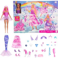 Barbie-Adventskalender mit Puppe und 24 Überraschungen - Spielzeug-Adventskalender mit einer verwandelbaren Barbie-Puppe und magischen Accessoires wie einem Mini-Einhorn und Tierfreunden für grenzenlosen Spielspaß.