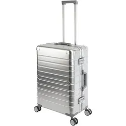 Travelhouse Oslo Aluminium Reisekoffer Silber M-65cm - Hochwertiger Hartschalenkoffer mit 70L Volumen, 4 leisen 360° Rollen und 2 TSA Zahlenschlössern für optimale Sicherheit und Komfort auf Reisen.