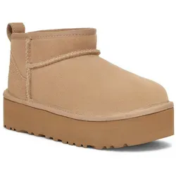 UGG KIDS CLASSIC ULTRA MINI PLATFORM - Schlupfboots in Beige 31 EU, modischer Plateaustiefel mit warmem Lammwollfutter für kalte Wintertage
